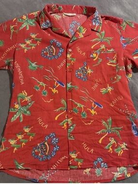 Vintage Hawaiian Shirt Unique Love California Sz M Red Short sleeve Men Unisex